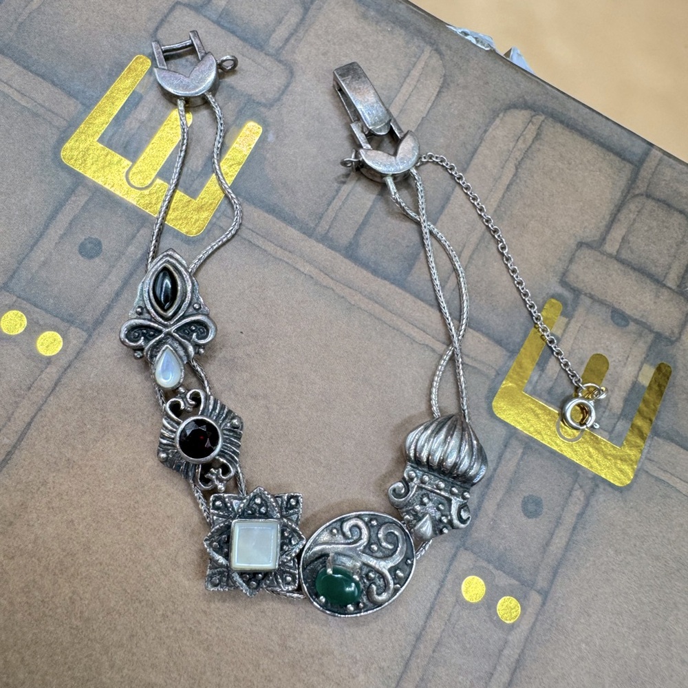 Vintage Sterling Silver SU Slider Charm Bracelet